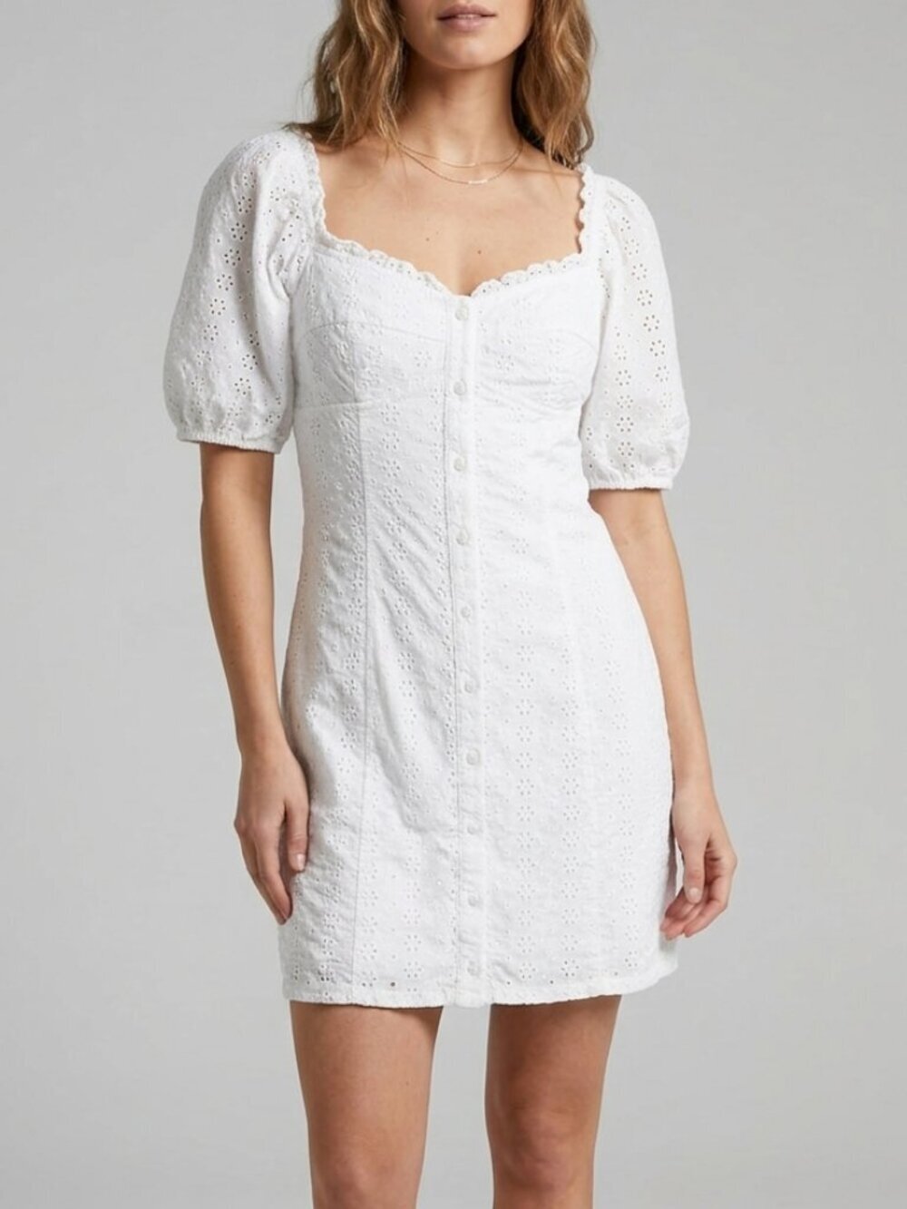 Gap White Peasant Eyelet Puff Sleeve Cotton Dress Size Small